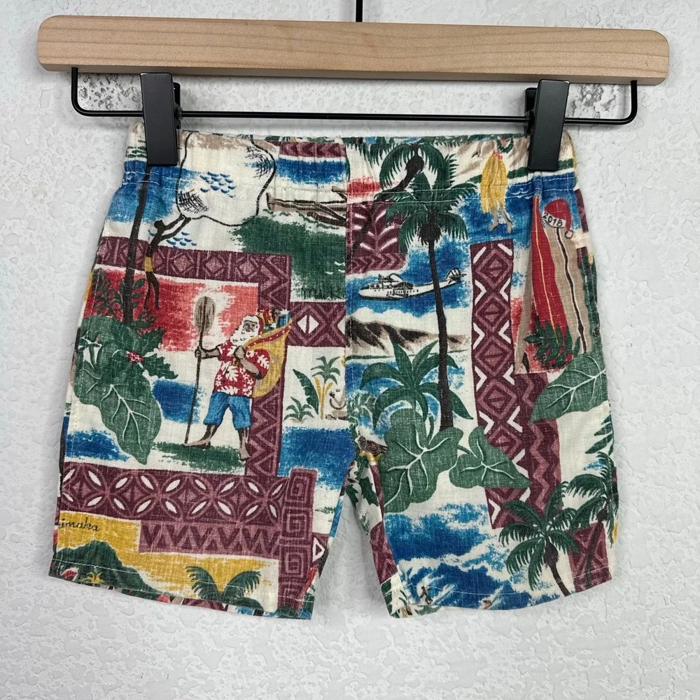 Reyn Spooner Shorts Unisex 3T Colorful Hawaiian Christmas Mele Kalikimaka‎ Santa